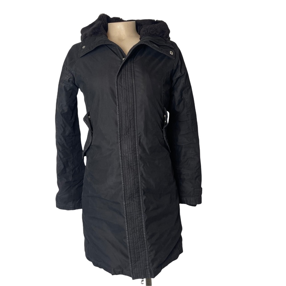 ARITZIA TNA Women's Black Faux Fur Hooded Waterproof Long Parka SizeXS Pre-Owned